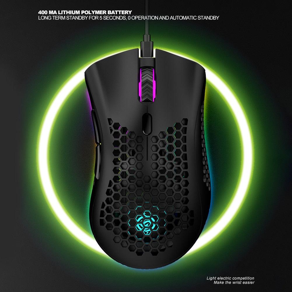 BM600 2.4GHz Wireless Gaming Mouse with 7 Buttons, RGB Backlit, 1600 DPI, Rechargeable, and Honeycomb Design - CALCUMART