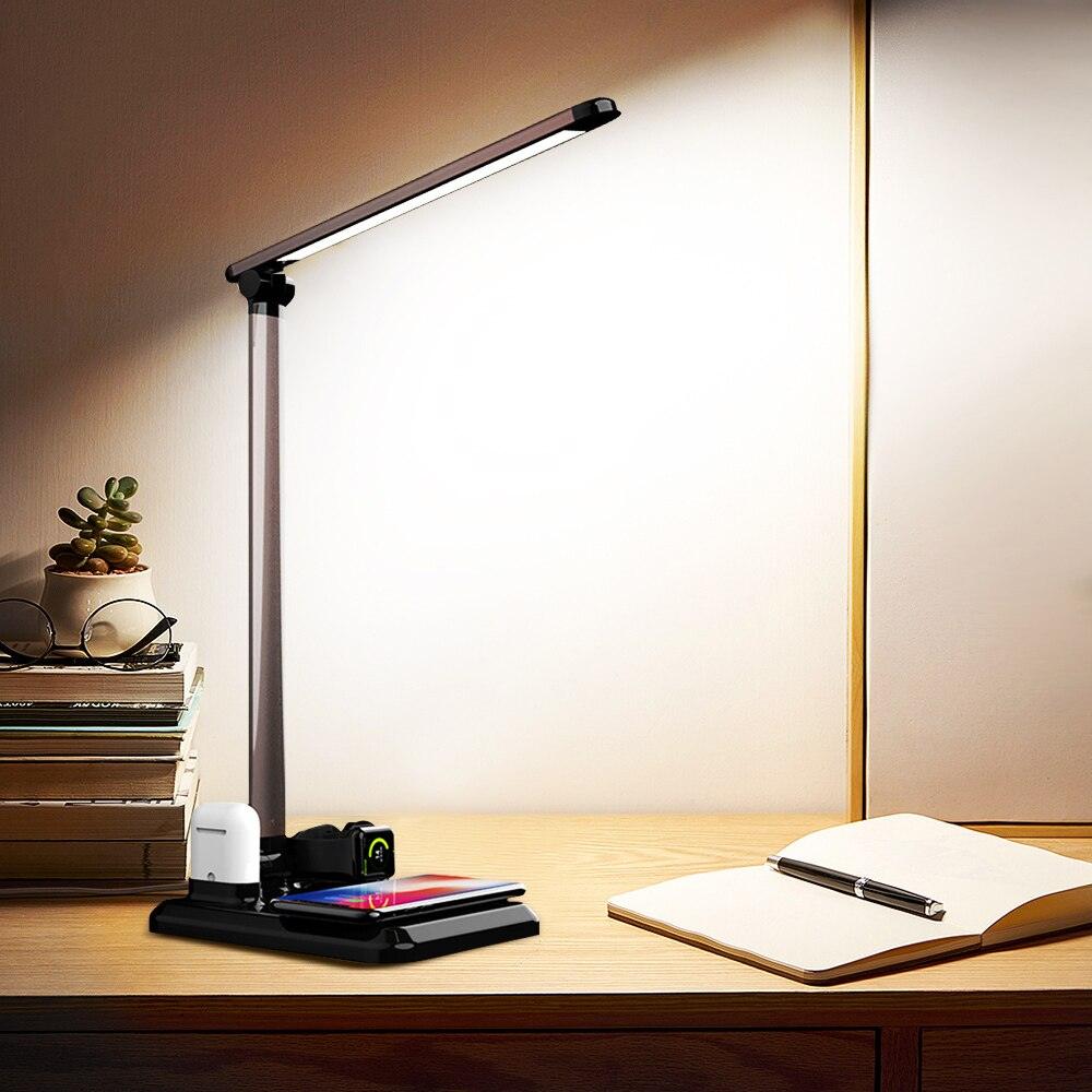 Light Charger Desk Lamp: LED 4-in-1 Wireless Charging for Mobile Phone, Watch, and Earphones - CALCUMART