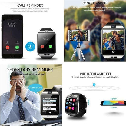 Q18 Smartwatch with Bluetooth, Camera, Social Media Sync, SMS Support, SIM and TF Card Compatibility for iOS and Android - CALCUMART