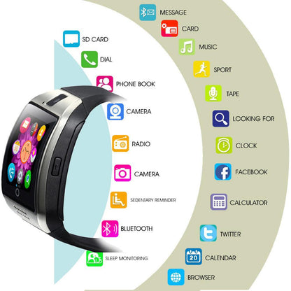 Q18 Smartwatch with Bluetooth, Camera, Social Media Sync, SMS Support, SIM and TF Card Compatibility for iOS and Android - CALCUMART