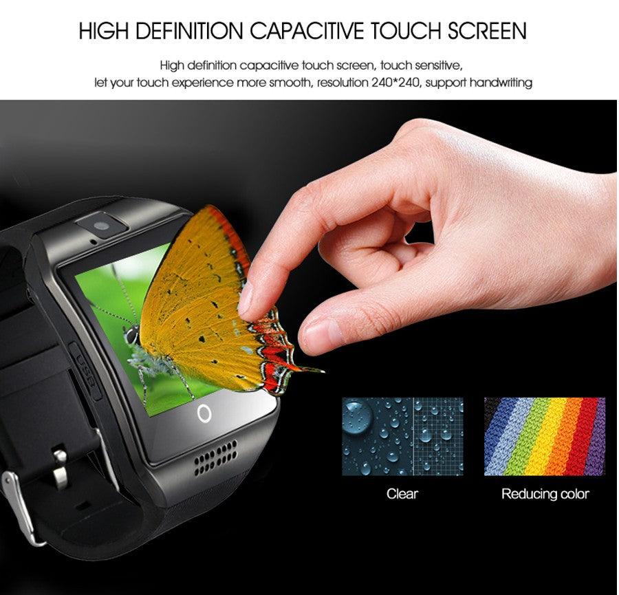 Q18 Smartwatch with Bluetooth, Camera, Social Media Sync, SMS Support, SIM and TF Card Compatibility for iOS and Android - CALCUMART