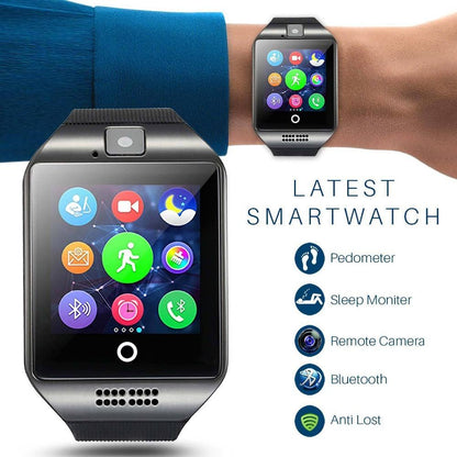 Q18 Smartwatch with Bluetooth, Camera, Social Media Sync, SMS Support, SIM and TF Card Compatibility for iOS and Android - CALCUMART
